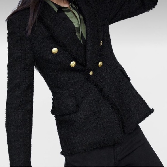 ✨ZARA✨Tweed Blazer Jacket w/Gold Buttons - Picture 2 of 8
